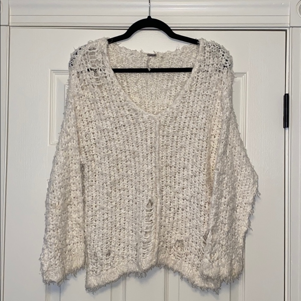 EUC Free People Cream Crochet Sweater Size Small